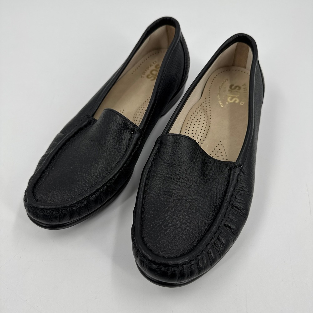 SAS Simplify Loafers Womens 8 W Black Leather Slip On Moc Toe Made in USA